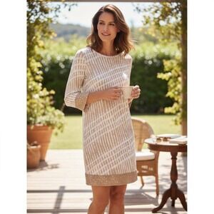 Michael Kors Dress Womens Small Beige White Tie Dye Crochet Trim Boho 3/4 Sleeve